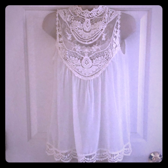 entro Tops - ENTRO Lace Sheer Short Sleeve Blouse